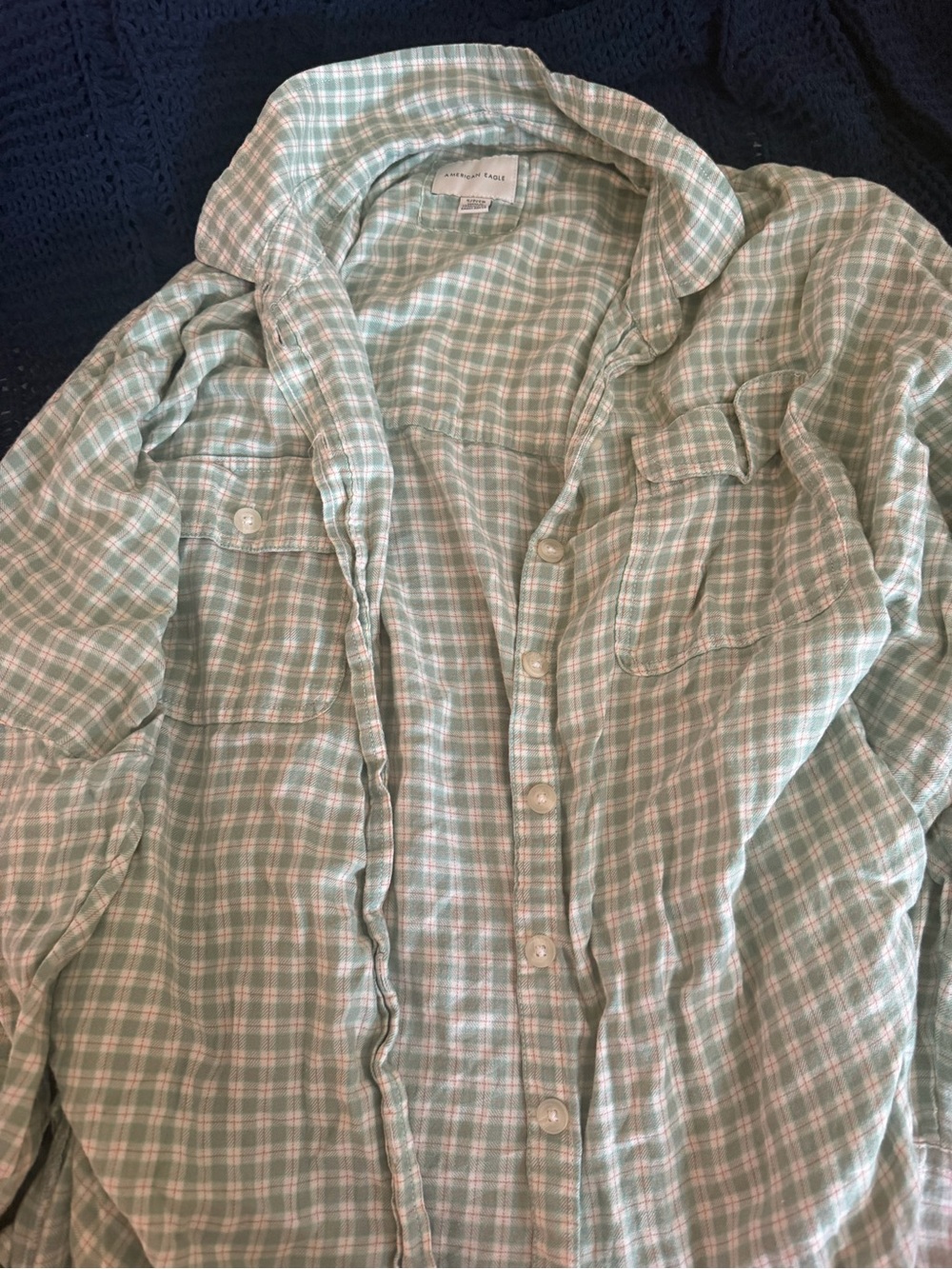Light Green Plaid Button-Up Shirt